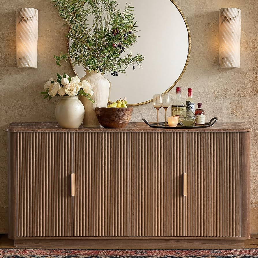 WIN2WIN 63" Fluted Sideboard Buffet Cabinet with Storage, Mid Century Modern Credenza with Faux M... | Amazon (US)
