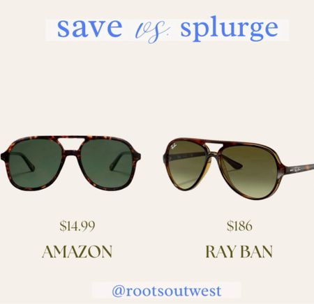 Save vs. Splurge. Ray Ban
CATS 5000 CLASSIC
Aviator Sunglasses + the Amazon lookalike
Amazon Sunglasses. Ray ban dupe.

#LTKfindsunder50 #LTKtravel #LTKsalealert