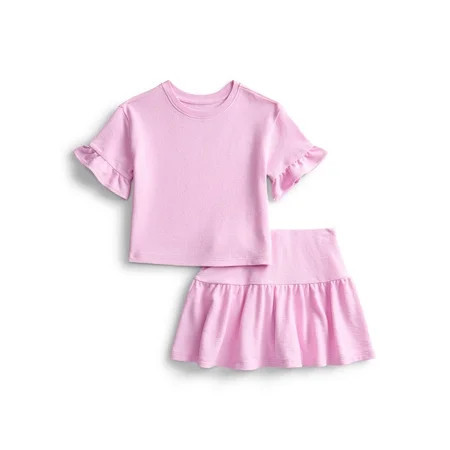 Wonder Nation Girls Ruffle Tee and Scooter Skirt Outfit Set, 2-Piece, Sizes 4-10 | Walmart (US)