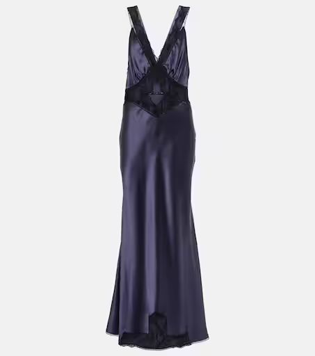 Aries lace-trimmed silk satin gown | Mytheresa (UK)