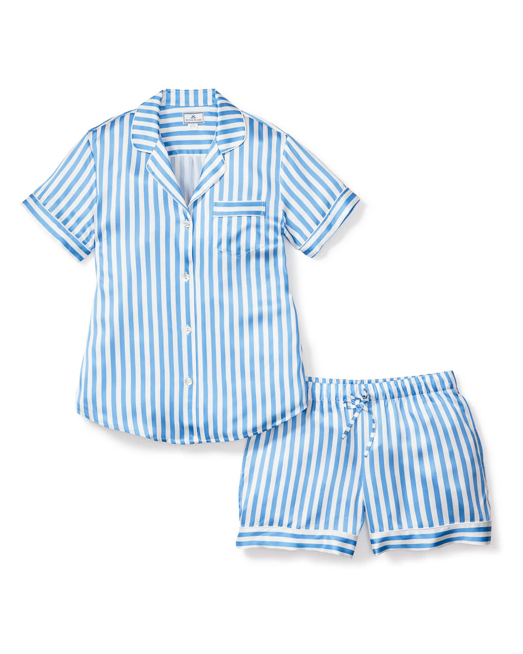 Women's Silk Pajama Short Set in Azure Stripe | Petite Plume