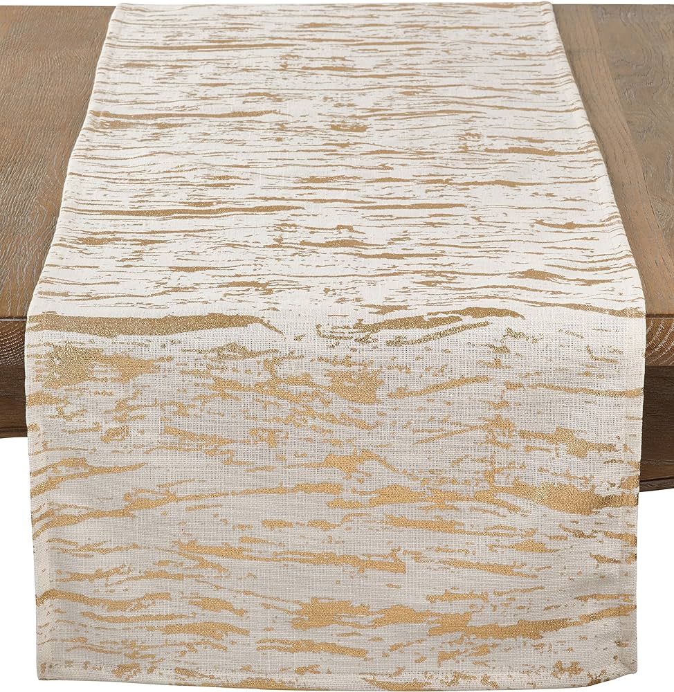 SARO LIFESTYLE - 1612.GL1672B Distressed Foil Metallic Design Cotton Table Runner, 16" x 72", Gol... | Amazon (US)