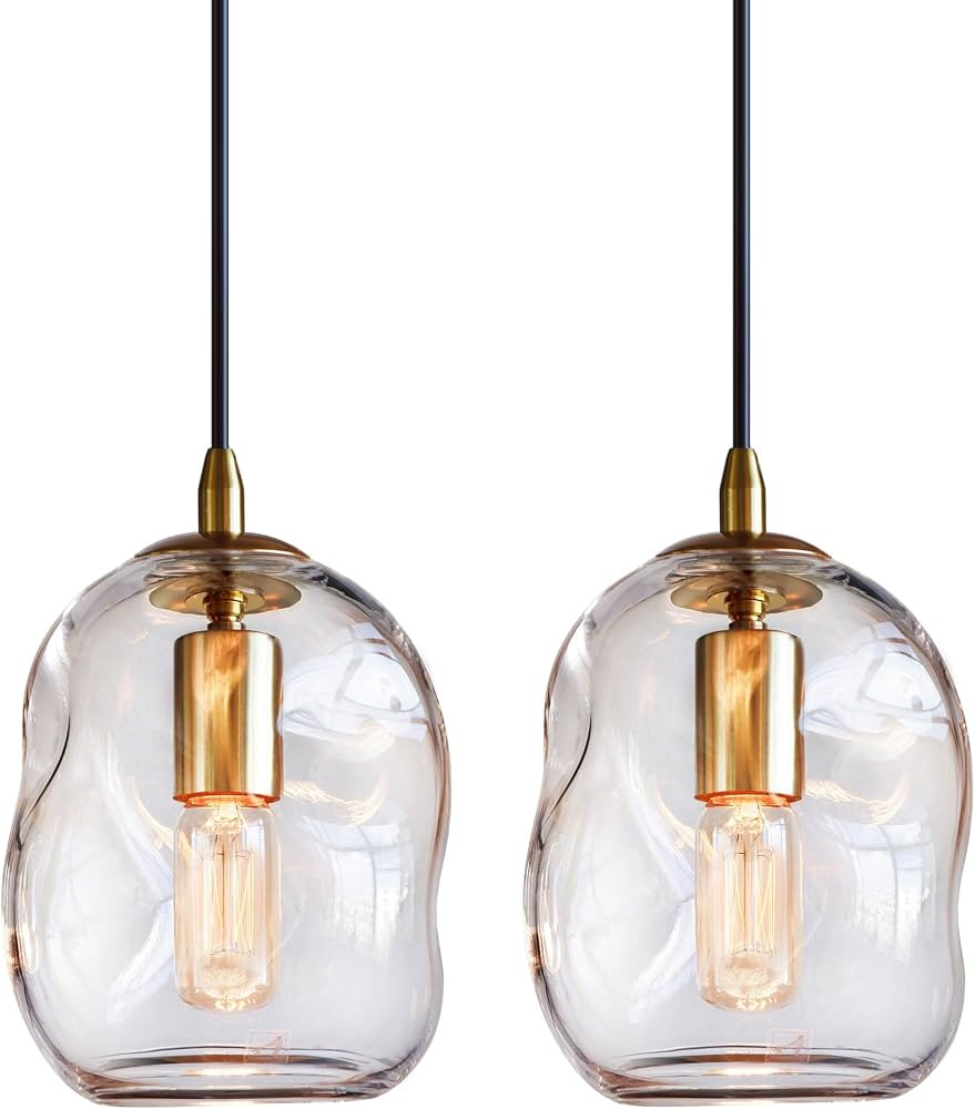 CASAMOTION Pendant Lights Kitchen Island 2 Pack Modern Contemporary Clear Glass Organic Globe Bra... | Amazon (US)