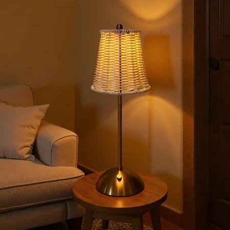 Djiypn Boho Rattan Table Lamp,Wicker Night Light, LED Rechargeable Reading Lights, Warm Light Touch Control Bedside Lamps Living Room Bedroom Office Lighting Home Outdoor Decoration | Walmart (US)