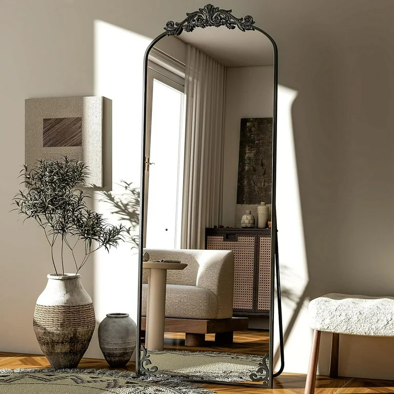 Anyrose 64"x 21" Vintage Full Length Mirror Arched Baroque Mirror Freestanding,Black | Walmart (US)