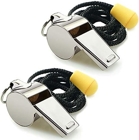 Hipat Whistle, 2 Pack Stainless Steel Sports Whistles with Lanyard, Loud Crisp Sound Whistles Gre... | Amazon (US)