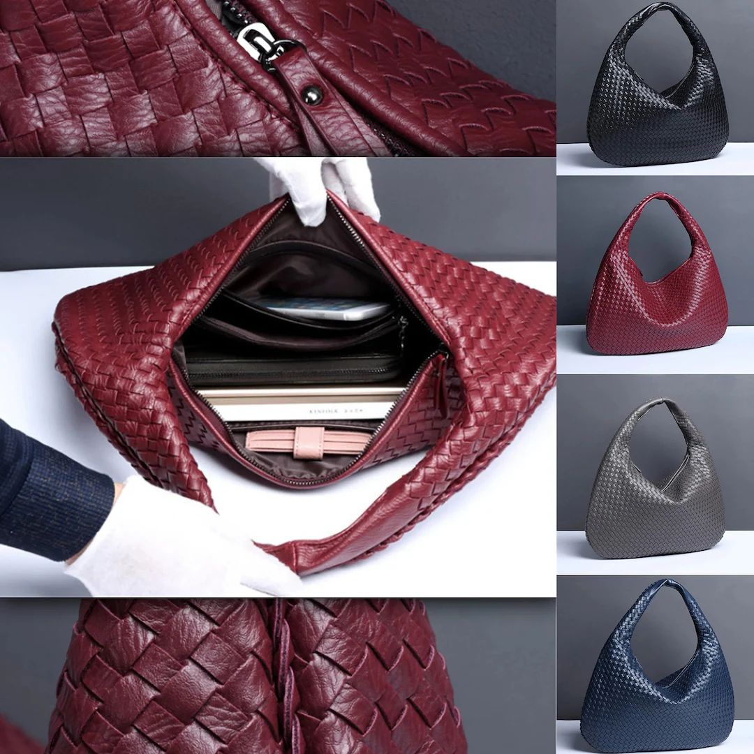 Leather Dumpling Bag Knot Woven Bag，Large Designer Bag Vegan Leather Shoulder Bag,Interwoven Le... | Etsy (UK)
