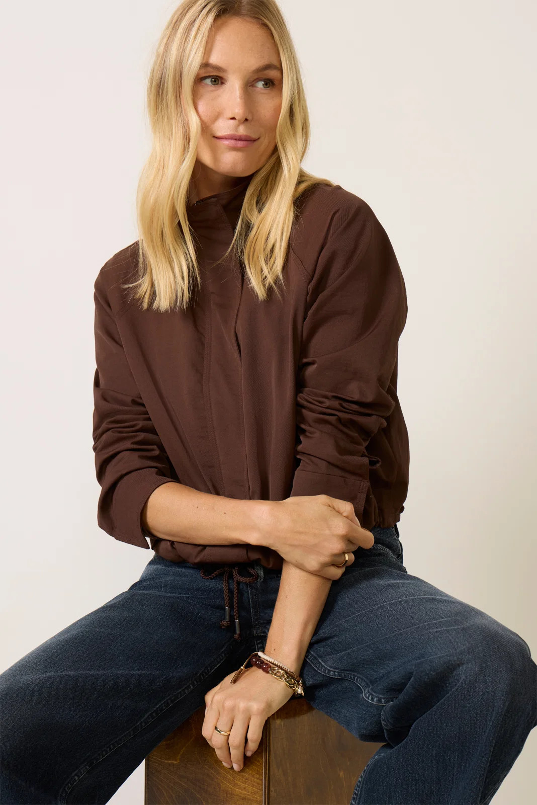EVEREVE Women's Collins Long Sleeve Raglan Bomber Jacket, Size Small, Brown | Evereve