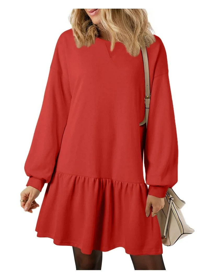 UVN Fall Dresses for Women Winter Long Sleeve Crewneck Oversized Casual Pullover Patchwork Sweats... | Walmart (US)