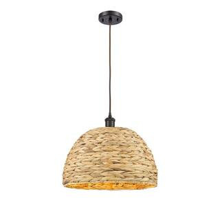 Woven Rattan 100-Watt 1-Light Oiled Brass Shaded Mini Pendant Light with Rattan Shade | The Home Depot
