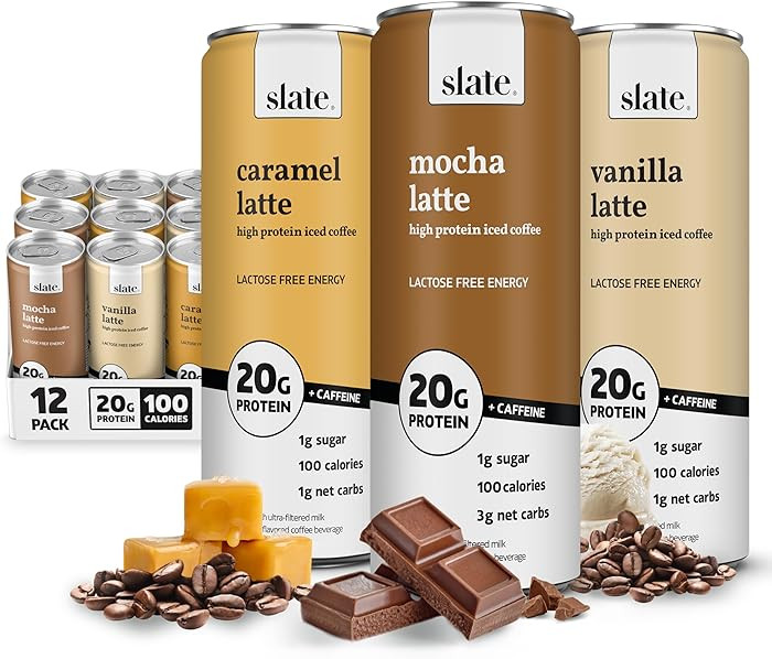 Slate Milk - High Protein Iced Coffee - Energy Variety Pack - Caramel Latte, Mocha Latte, Vanilla... | Amazon (US)