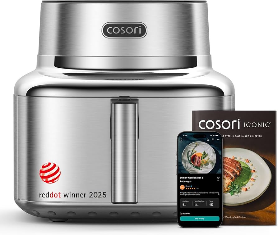 Cosori Iconic Stainless Steel 6.5 Qt Smart Air Fryer, PFAS-Free Ceramic Coating, Max 450\u00b0F, ... | Amazon (US)