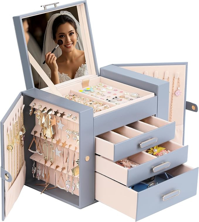 Jewelry Boxes for Women, 4 Layer Jewelry Organizer with 2 Doors for Necklaces Hanging and 2 Close... | Amazon (US)
