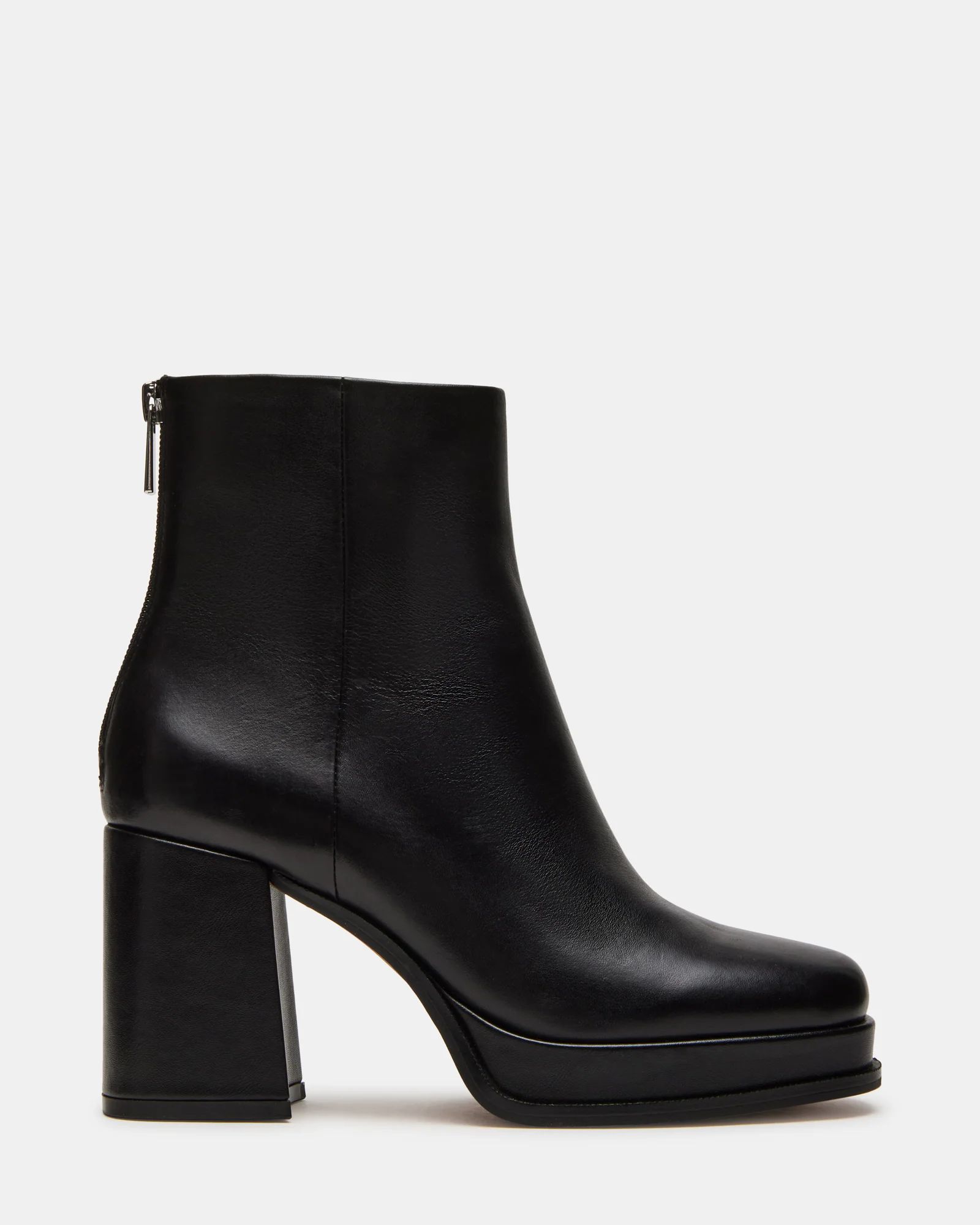 MAXIE Black Leather Block Heel Ankle Boot | Women's Booties | Steve Madden (US)