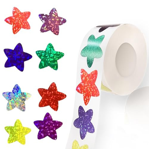 Star Sparkly Foil Star Stickers for Kids Reward - 500Pcs, 1 inch, 8 Colored, Perfect for Student Planner & Classroom Teacher Supplies | Amazon (US)