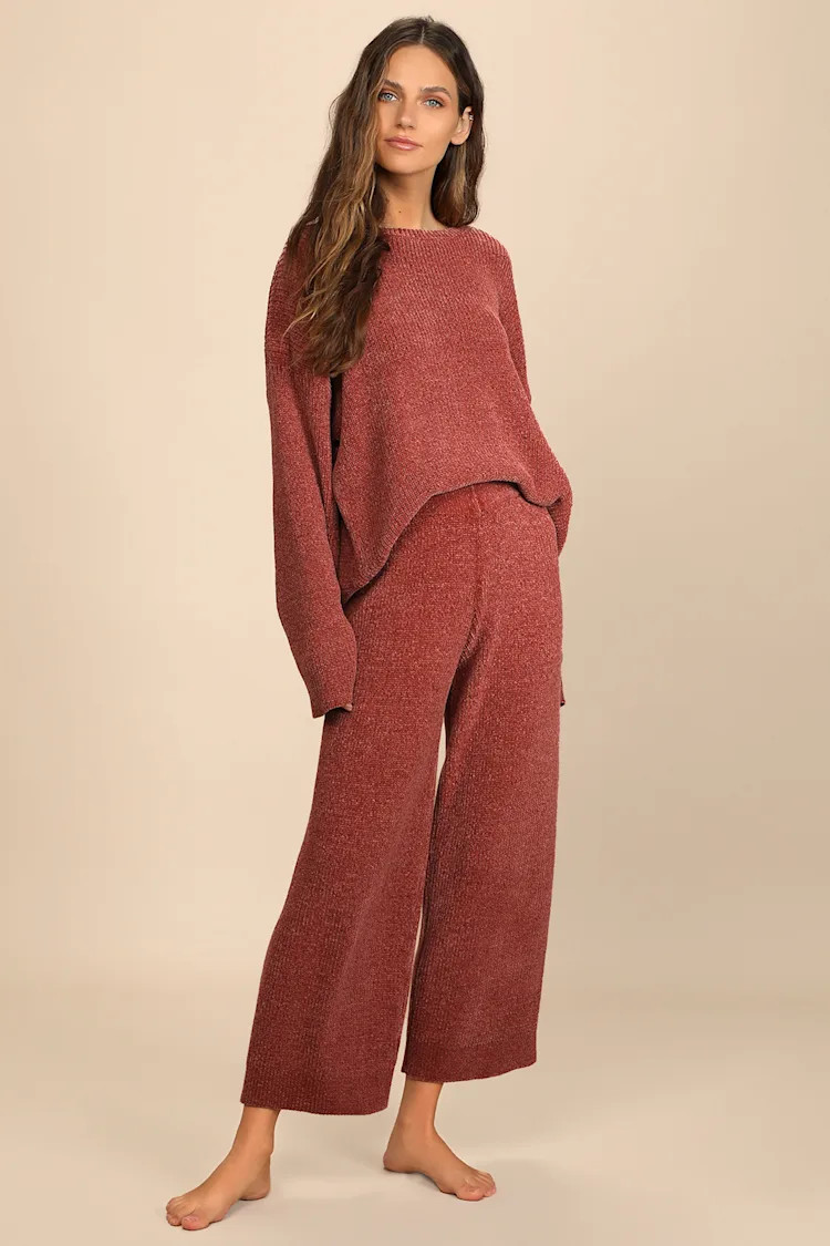 Comfy Cutie Rusty Rose Chenille Sweater Pants | Lulus