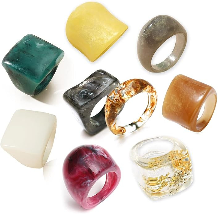 Resin Chunky Rings Acrylic Resin Rings Wide Thick Dome Knuckle Finger Stackable Joint Ring Retro ... | Amazon (US)