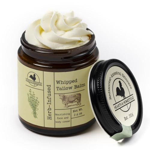Hearth and Homestead: Handmade Whipped Tallow Balm (Herb-Infused/Unscented) - Large Jar - 2.6 oz | Amazon (US)