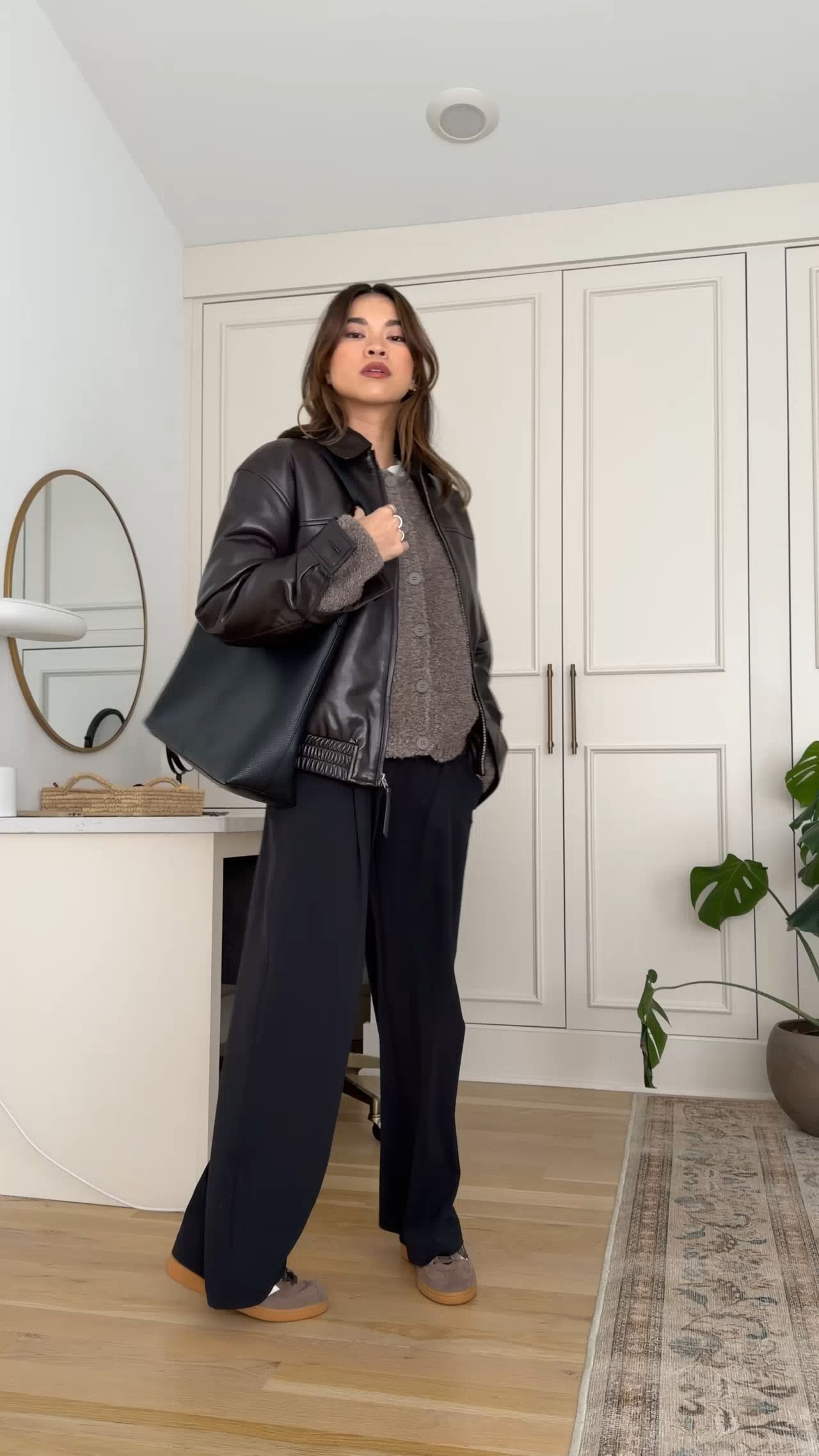 Sizing info: Pants Size 2 in Black, Sweater XS/X in Mole Melange, Jacket XS in Rich Mocha Brown!  petite fashion, get dressed with me, outfit inspiration, ootd, nashville outfit, Nashville influencer, petite style, vacation style, casual outfits, mom style, petite pants, winter dress, winter outfit, winter pants, winter outfit inpso, winter outfit idea, winter top, winter style, winter sweater, cozy sweater, cold weather sweater, cold weather outfit, winter bag, winter purse, denim, jeans, jacket, winter jacket, winter coat, leather jacket, warm coat, 

 

#LTKHoliday #LTKSeasonal #LTKPetite