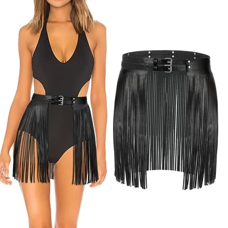 Women s Punk PU Leather Cinch Belt Fringe Skirt Gothic Skirt Waist Belt with Tassel Cowgirl Belt for Punk Jeans Trousers | Walmart (US)