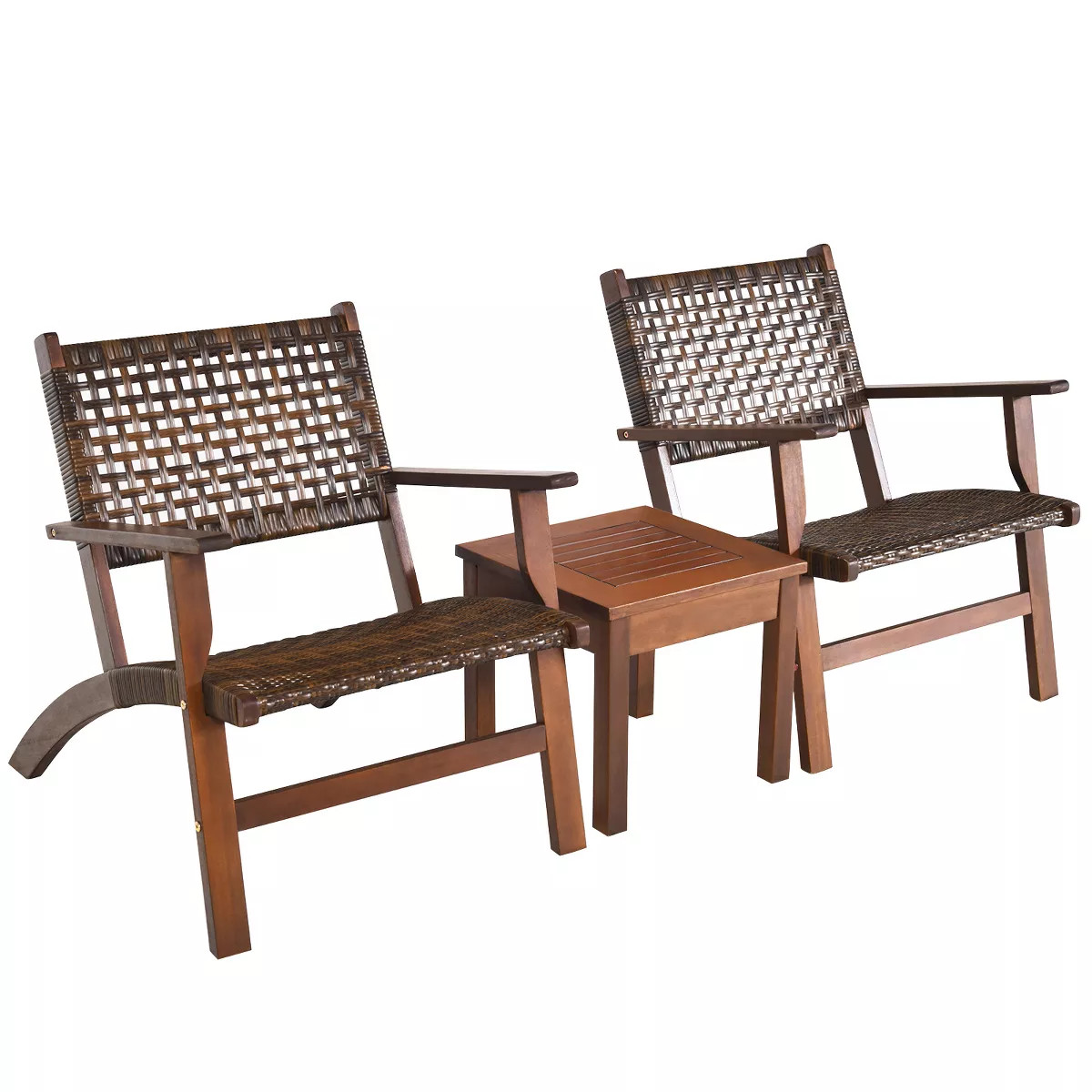 Tangkula 3 Pieces Outdoor Eucalyptus Wood Bistro Set Modern Hand-Woven PE Wicker Conversation Set | Target