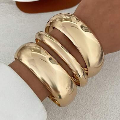 3pcs Oversized Minimalist Plain Chunky Bangle Bracelet Set, Fashion Simple Elegant Vintage Design, Suitable For Holiday, Party, Date, Gift, Daily Wear | SHEIN