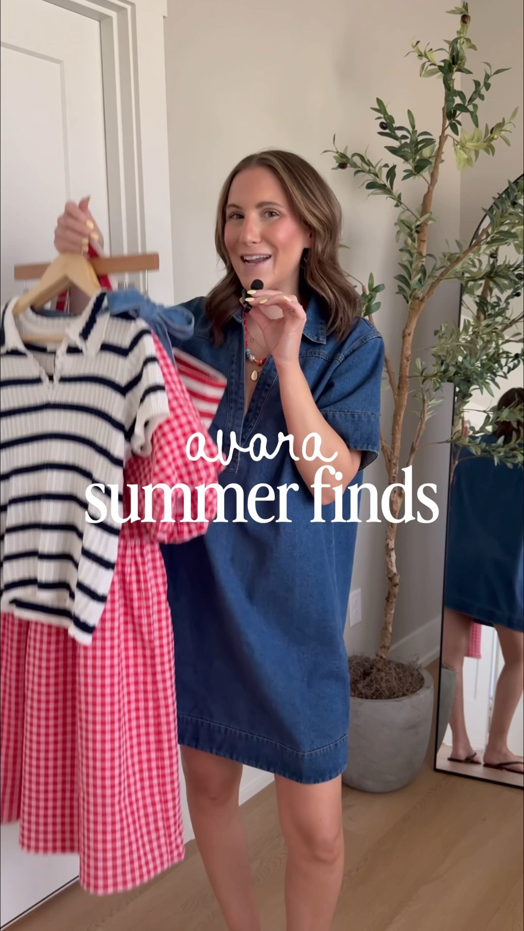 Okay @Avara 🤩 these summer finds are so cute! 

Avara, summer style, gingham dress, mini skort, denim dress, outfit inspo