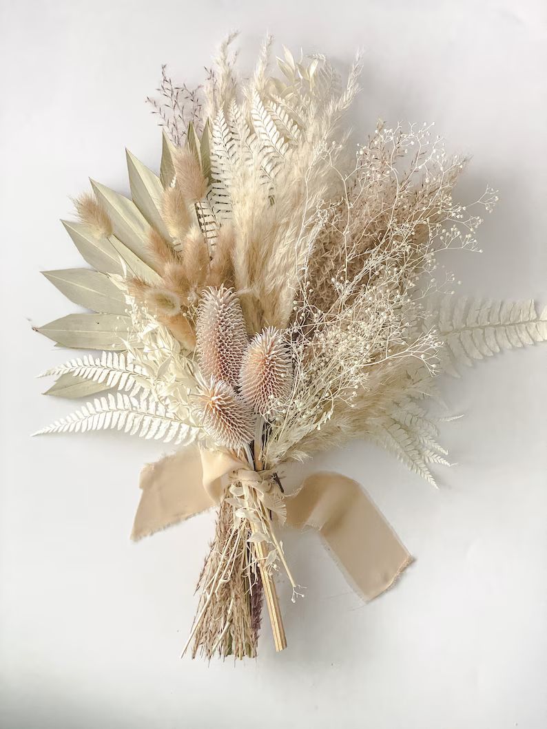 Small Pampas Grass and White Thistle Bouquet | Etsy (US)