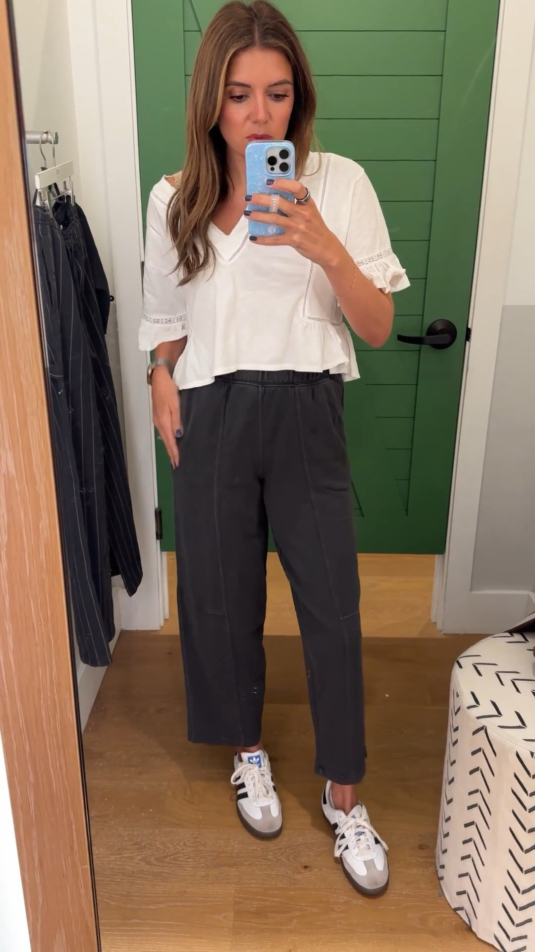 25% - 35% off Aerie now! @aerie new arrivals bringing the cool mom outfit vibes.

LOVING these barrel sweatpants! They look way dressier than lounge pants!

Wearing a size small in the tee and pants. 

#LTKOver40 #LTKSaleAlert #LTKFindsUnder50