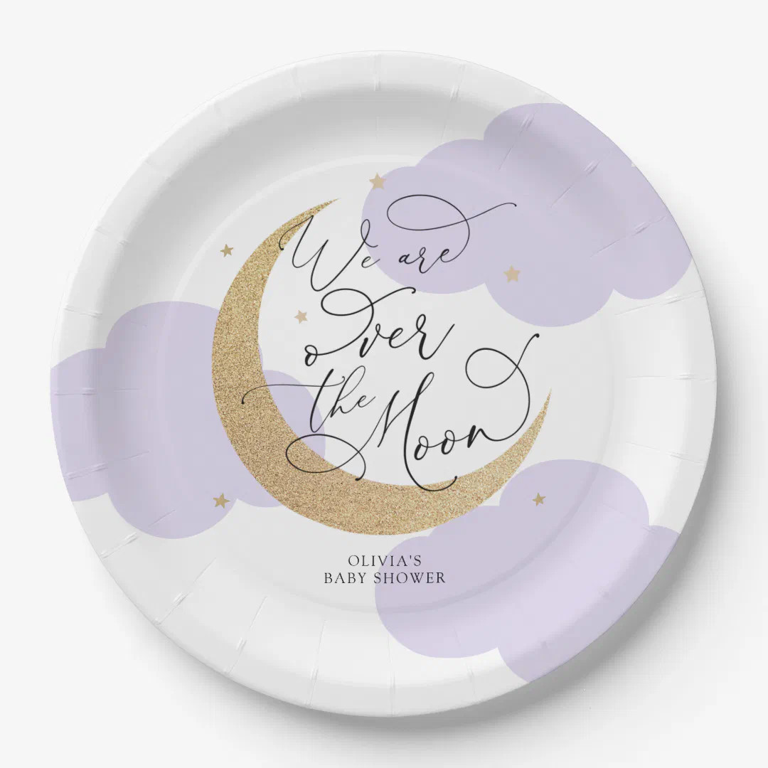 Purple Over the Moon Baby Shower Paper Plates | Zazzle | Zazzle