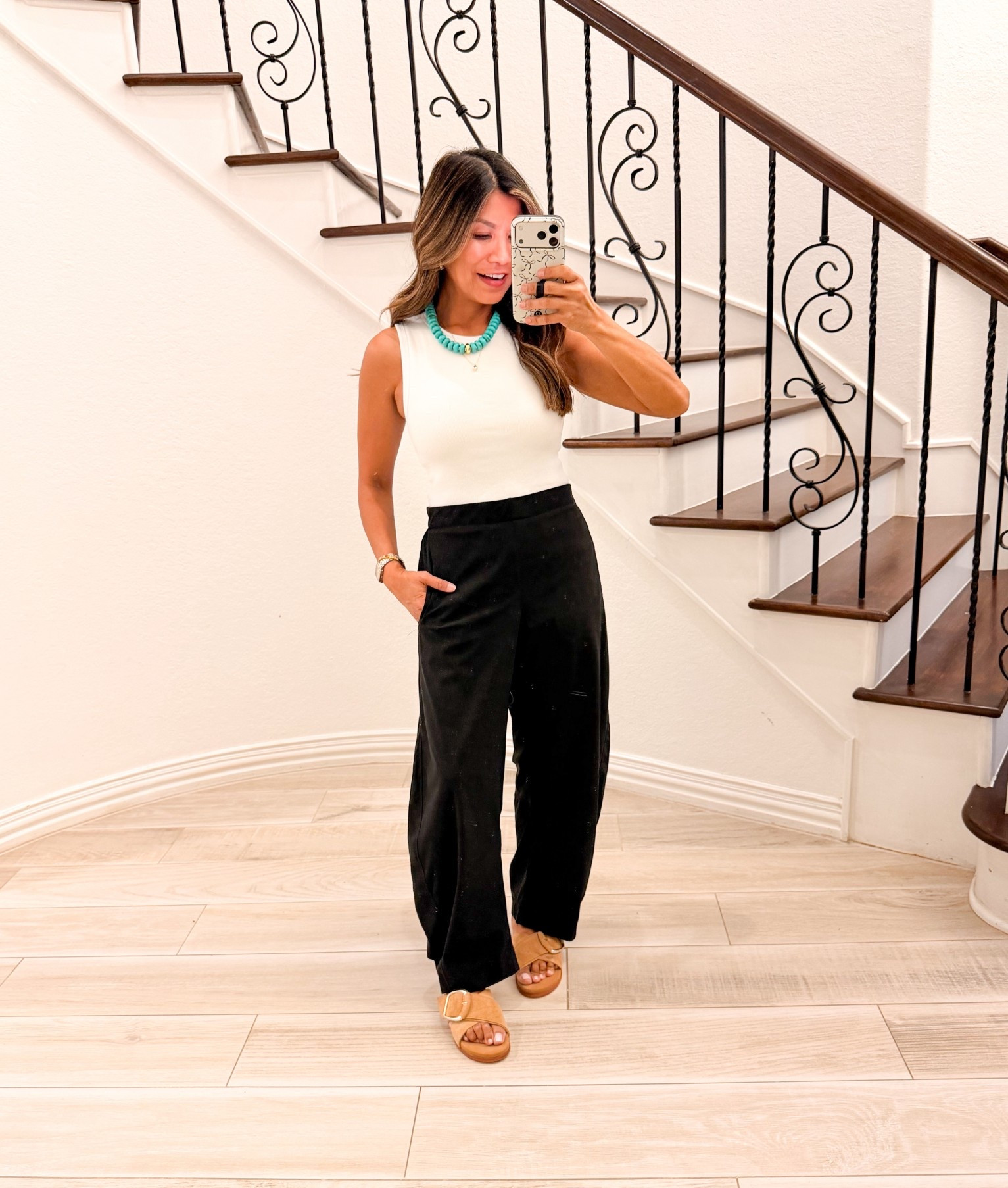 I’m 5’2” 118#ish for reference 
Tank top with built in bra in small tts.
Baggy pants in small
Sandals tts.
Soringoutfit, summer outfit, petite style, over 50

#LTKOver40 #LTKPetite #LTKTravel