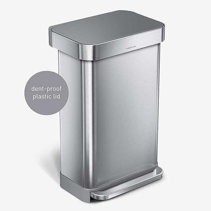 simplehuman 45 Liter Rectangular Hands-Free Kitchen Step Trash Can with Soft-Close, Brushed Stain... | Amazon (US)