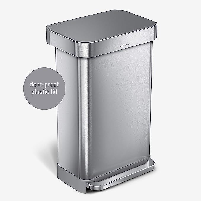simplehuman 45 Liter Rectangular Hands-Free Kitchen Step Trash Can with Soft-Close, Brushed Stain... | Amazon (US)