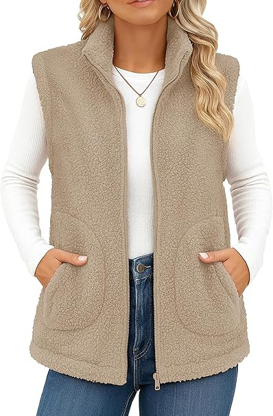 YUCOLEN Sherpa Fleece Vest for Women Sleeveless Lightweight Zip Up Outerwear Winter Warm Vest Jac... | Amazon (US)