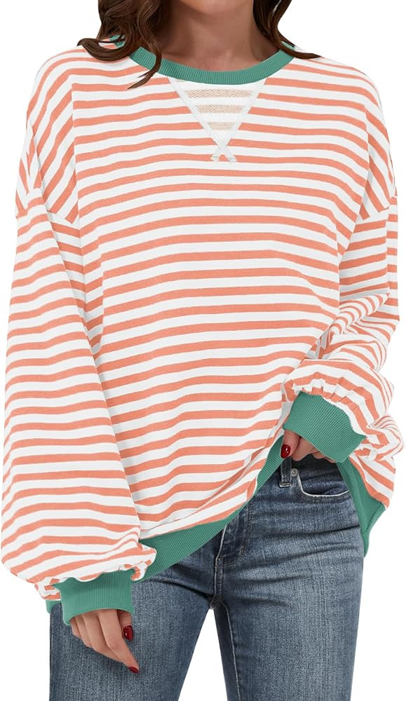 ANRABESS Women Striped Oversized Sweatshirt Long Sleeve Crewneck Shirts 2024 Fall Fashion Pullove... | Amazon (US)