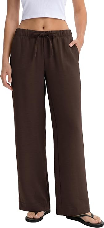 Abonlen Wide Leg Pants for Women Casual Flowy Crepe Trousers Wrinkle Free Relaxed Fit Lounge Work... | Amazon (US)