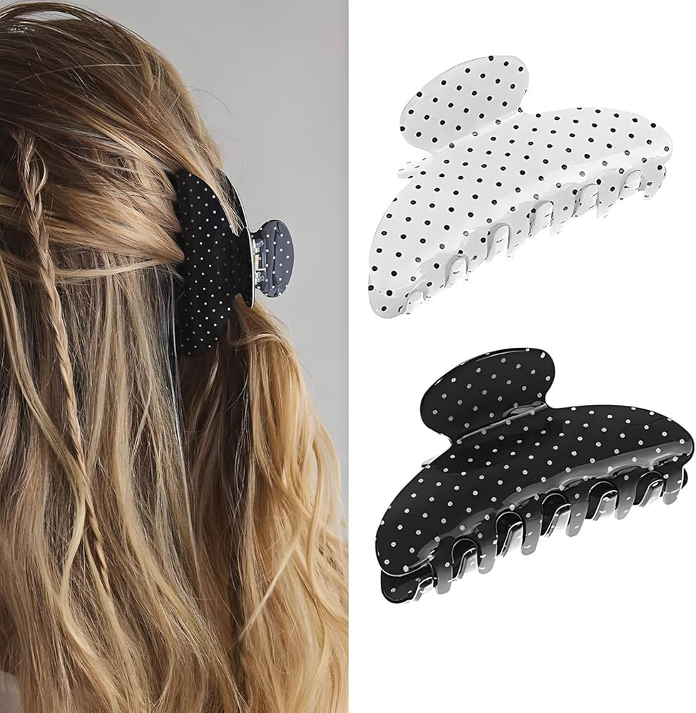 Polka Dot Claw Clips Women Hair Clip Black Medium Hair Claw White Acrylic Clip Polka Dot Hair Bar... | Amazon (US)