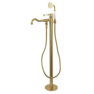 Paris Single-Handle Freestanding Roman Tub Faucet with Hand Shower in Brushed Brass | The Home Depot
