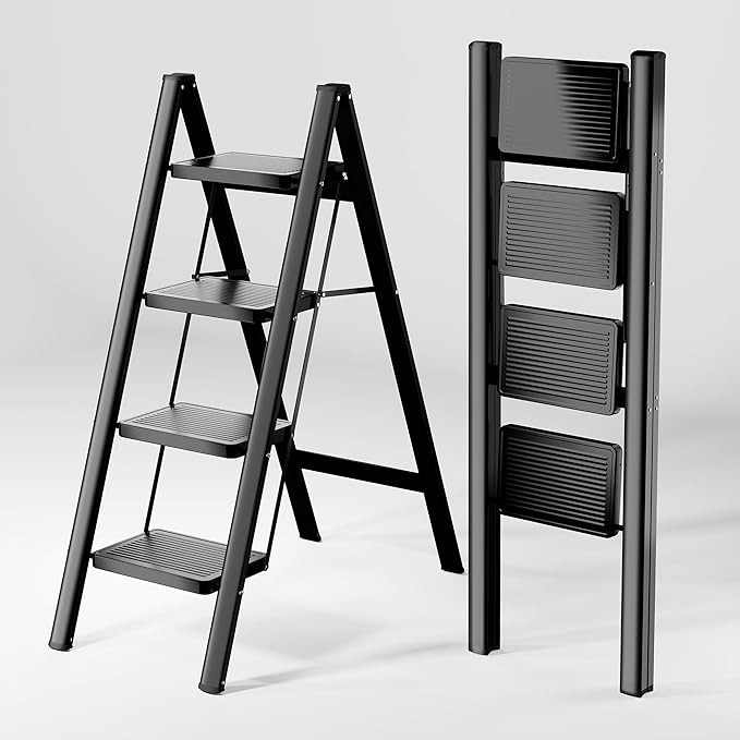 Step Ladder 4 Step Folding, Sturdy 330 Lbs Small Step Stool for Adults, Closet Step Stool Ladder ... | Amazon (US)