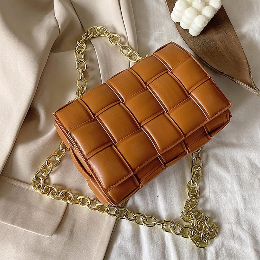 Woven Crossbody Handbag Purse for Women, Woven Leather Small Handbags Clutch Square Bag Weave Chain  | Amazon (US)