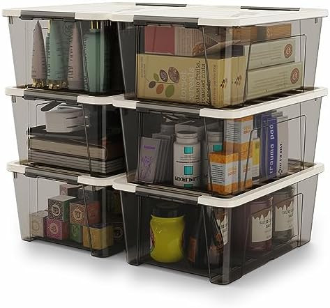 WYT Small Clear 5-Quart Plastic Storage Container Bin with Khaki Secure Lid and Black Latch Buckl... | Amazon (US)