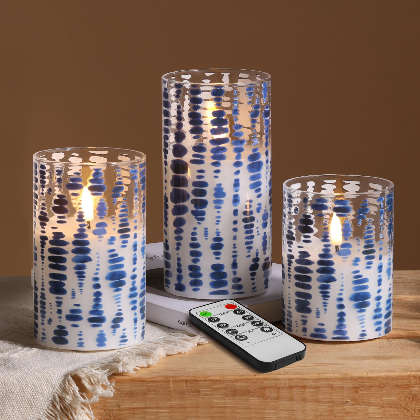 Eywamage Blue Dots Flameless Candles in Glass Jars, Flickering Battery LED Pillar Candles with Re... | Amazon (US)
