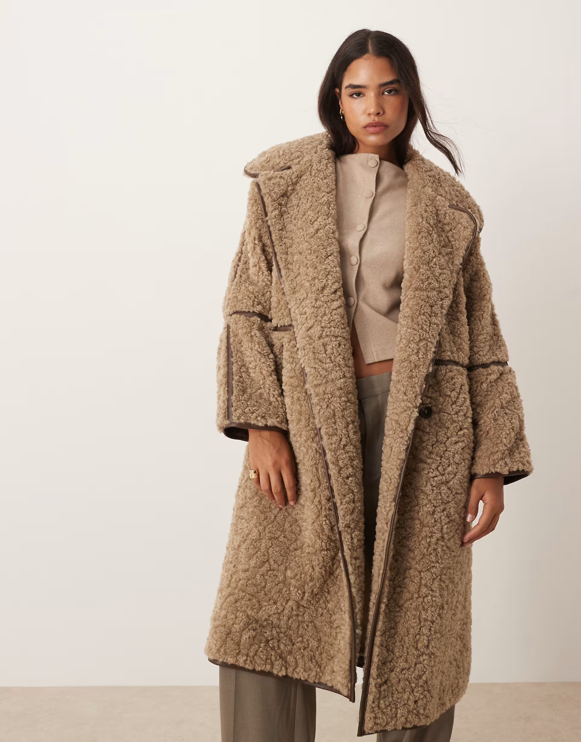 ASOS DESIGN longline shearling coat in oatmeal | ASOS (Global)