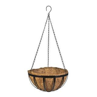 14 in. Dia English Black Metal Hanging Basket with Coco Liner | The Home Depot