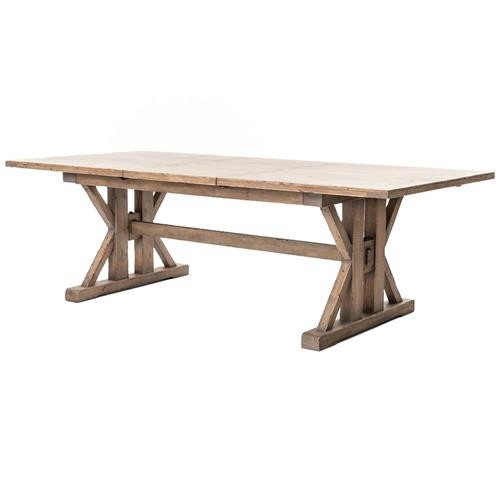 Lyle Lodge Natural Reclaimed Wood Trestle Extendable Dining Table - 72-96"W | Kathy Kuo Home