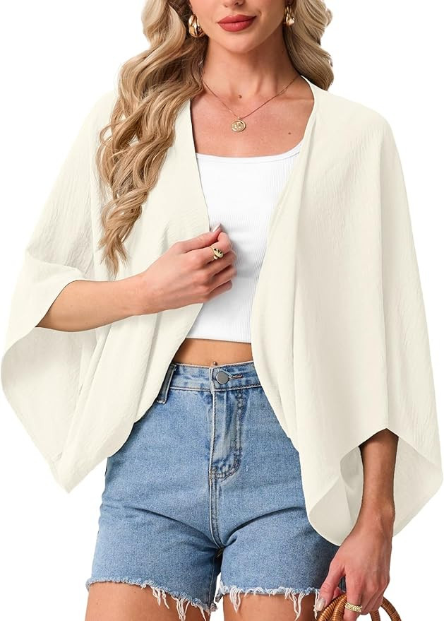 GRECERELLE Women's Summer Lightweight Cardigan Open Front Casual Loose Cropped Kimono Oversized C... | Amazon (US)