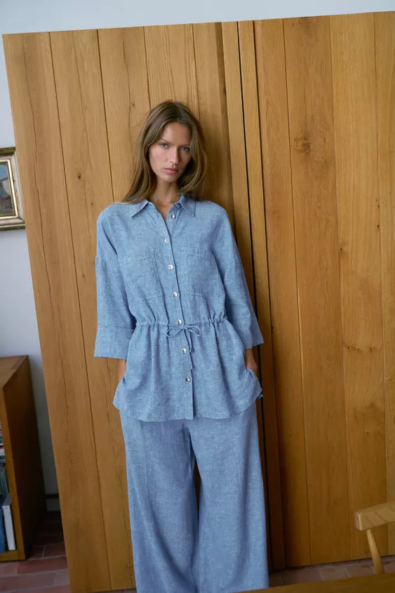 WIDE LEG LINEN PLEATED PANTS SET | Zara US