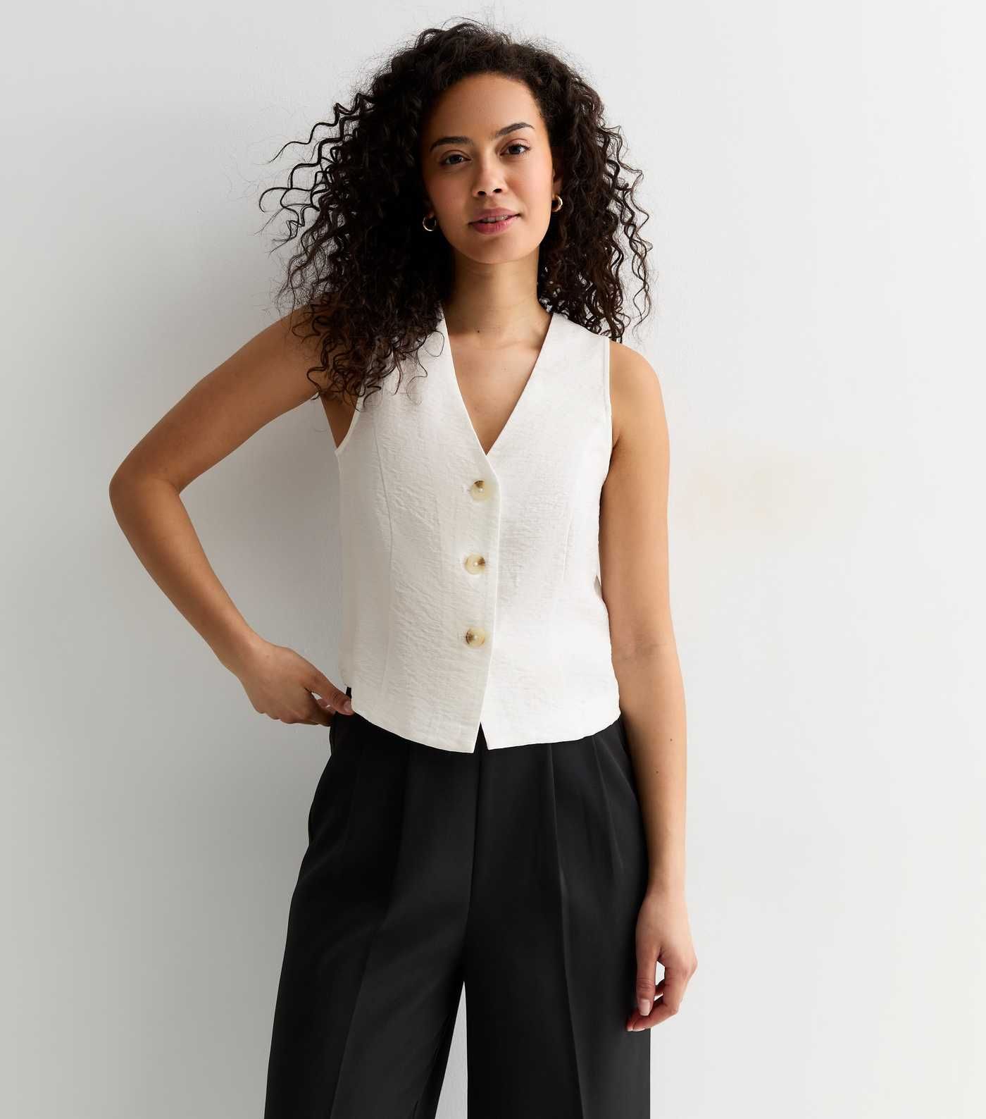 Tall Off White Button Front Waistcoat | New Look | New Look (UK)