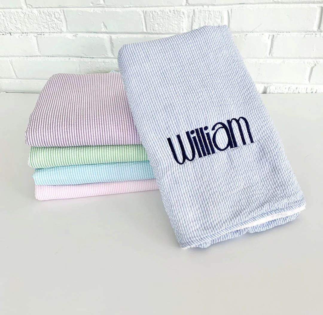 Seersucker Beach Towel with Monogram (preorder) | Lovely Little Things Boutique