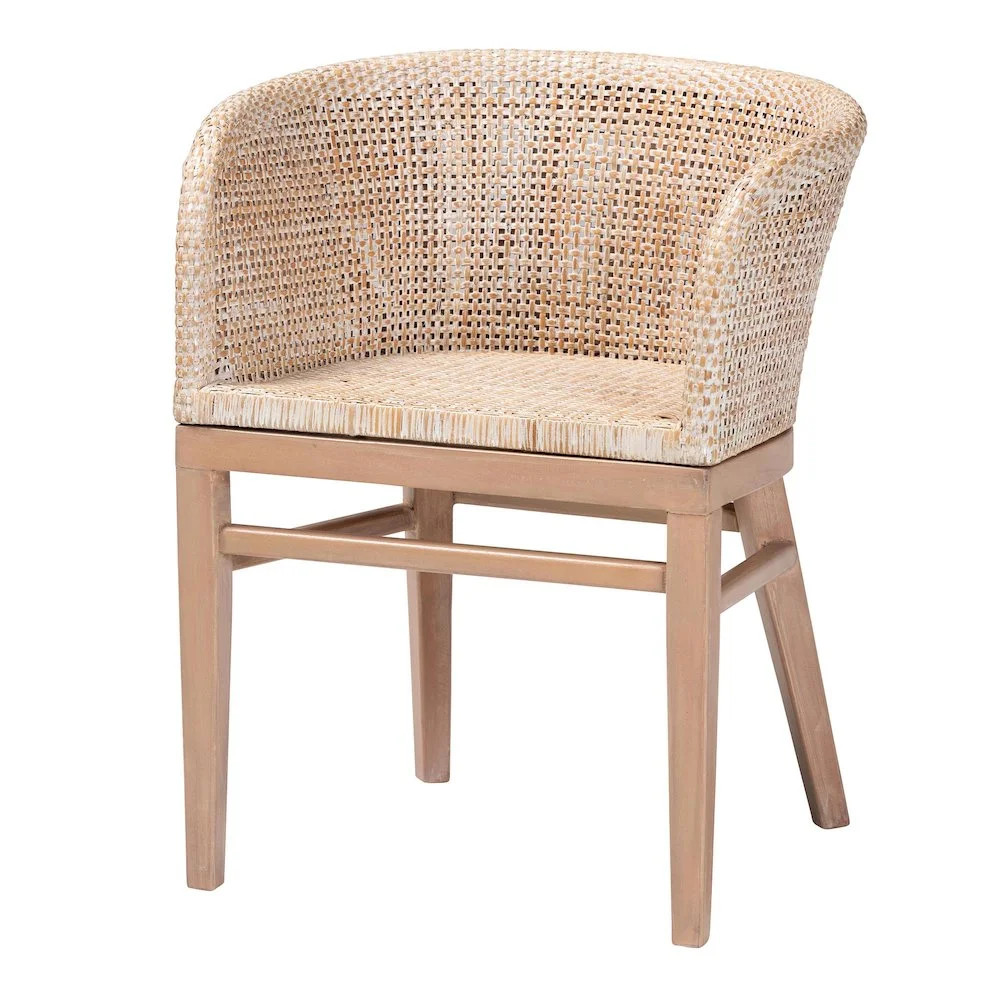 bali & pari Papua Antique White Washed Rattan and Mahogany Wood Dining Chair | Walmart (US)